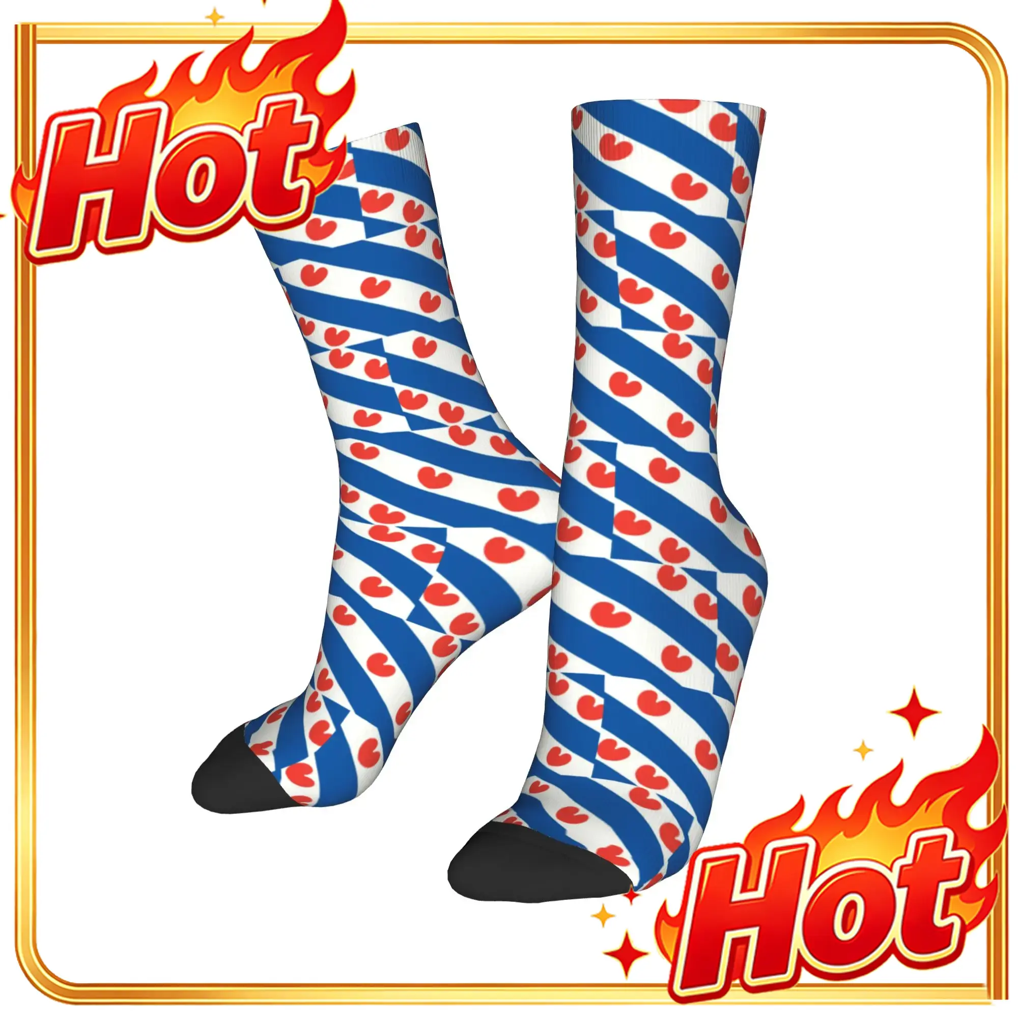 Dress Sock Men - Custom Friesland Flag Men's Crew Socks